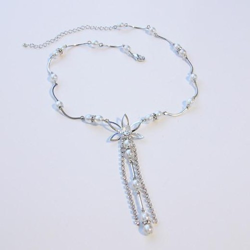 elegantní náhrdelník s perličkou, rhodium