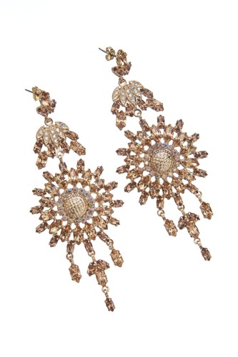 Exclusive strass earrings made from czech rhinestones, antique gold