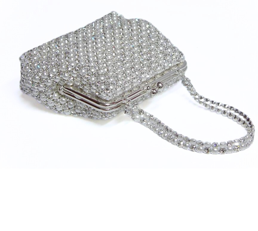 štrasovo perličková kabelka s krátkou rukojetí, 12 x 10 cm
