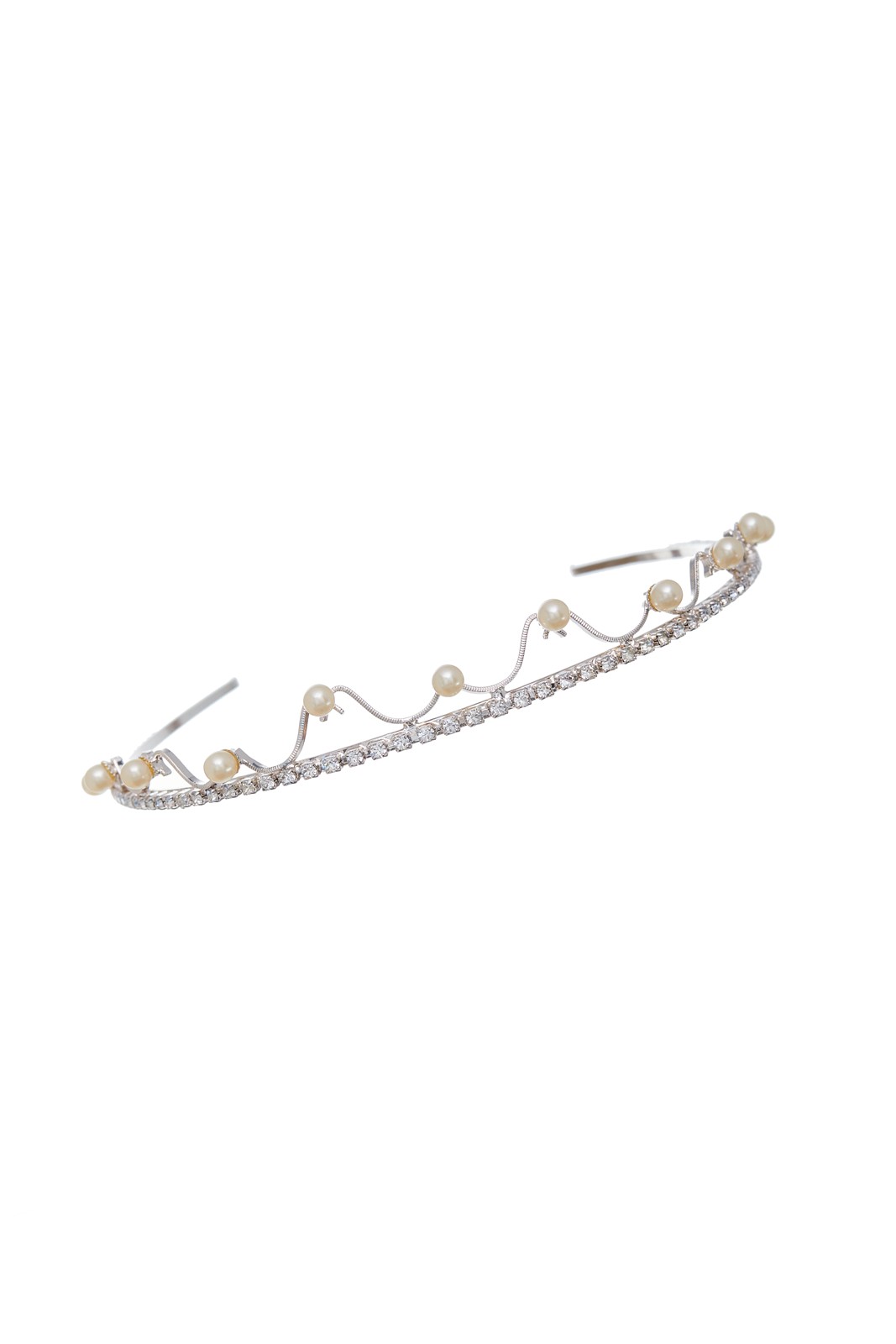 svatební čelenka krystal + perle / stříbrná galvanizace