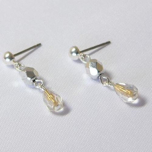 earrings, silver coated beads + crystal/gold