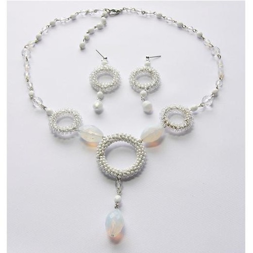 earrings, white + crystal