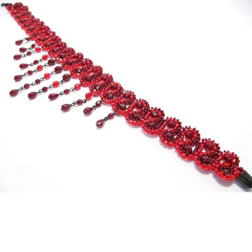 choker, fringes, red