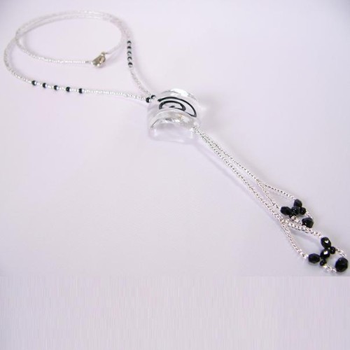 necklace, crystal & black