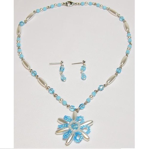 náhrdelník, modrý a perlově bílý