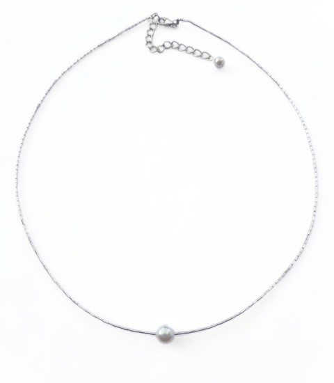 Delicate Pearl Necklace on a Fine Wire with Silver-Plated Beads