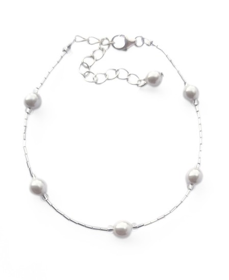White Pearl and Silver-Plated Bead Bracelet
