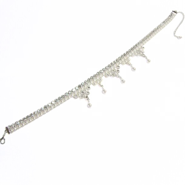 choker made of metal-set rhinestone banding, silver plated