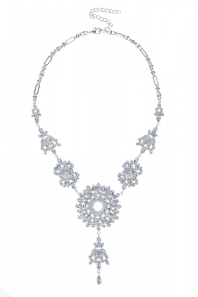 Luxusní náhrdelník z českých broušených kamenů, stříbrná galvanizace