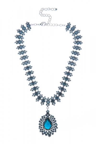 Elegantní štrasový náhrdelník s hruškou, montana modrá