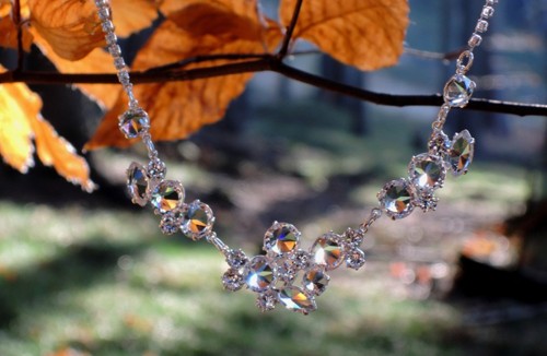 Svatební náhrdelník z čirých kamenů Swarovski na štrasovém řetízku, krystal / stříbrná galvanizace