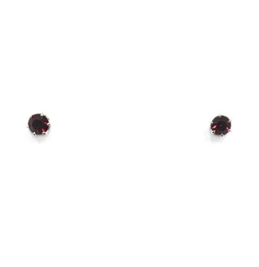 Stud earrings adorned with a premium chaton crystal in a deep red Siam shade.