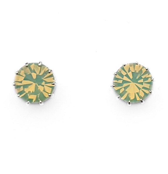crystal stud earrings, green opal