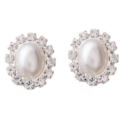 pearl and strass combination stud earrings