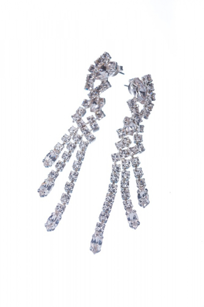 Long rhinestone earrings, silver plated