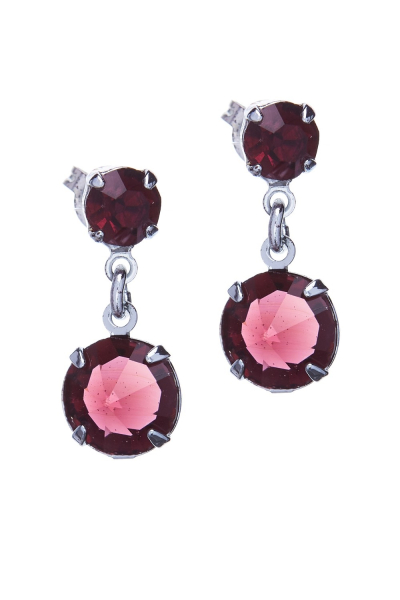 purple stud earrings with dangle crystal