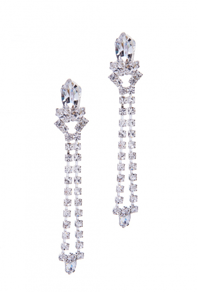 exklusivní štrasové náušnice, klips, stříbrná galvanizace