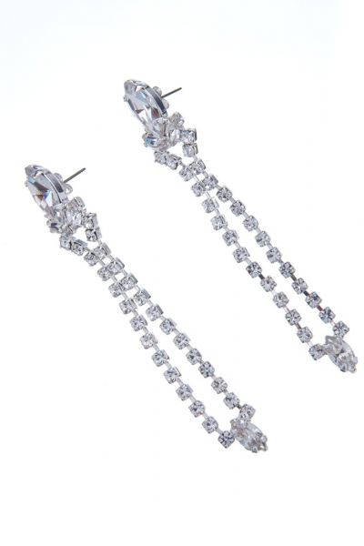 Exkluzivní štrasové náušnice, puzeta, stříbrná galvanizace