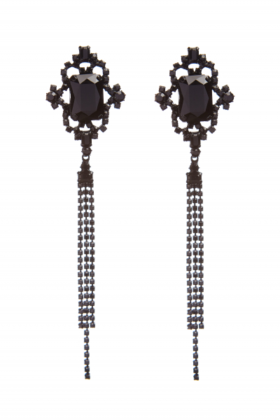 dlouhé štrasové náušnice, černá Jet