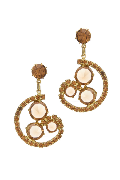 náušnice - šnek, smoke topaz / starozlatá galvanizace