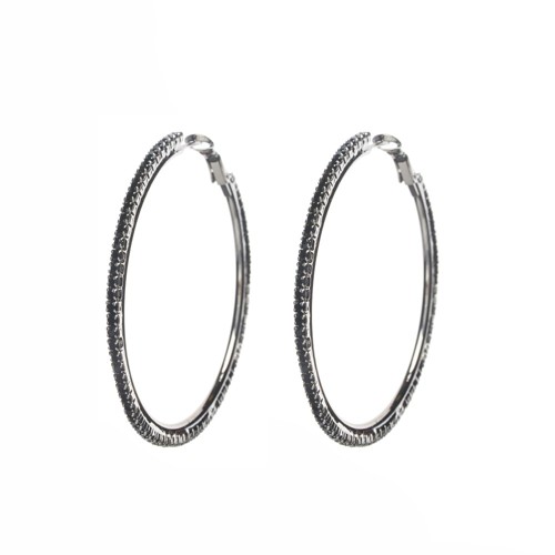 ring strass earrings, jet / paladium plating