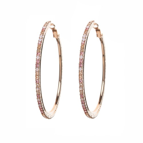 ring strass earrings, pink tones / pink color metal