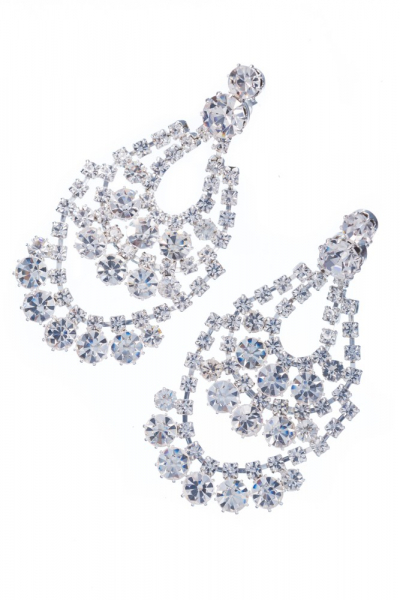 Elegantní štrasové náušnice, stříbrná galvanizace