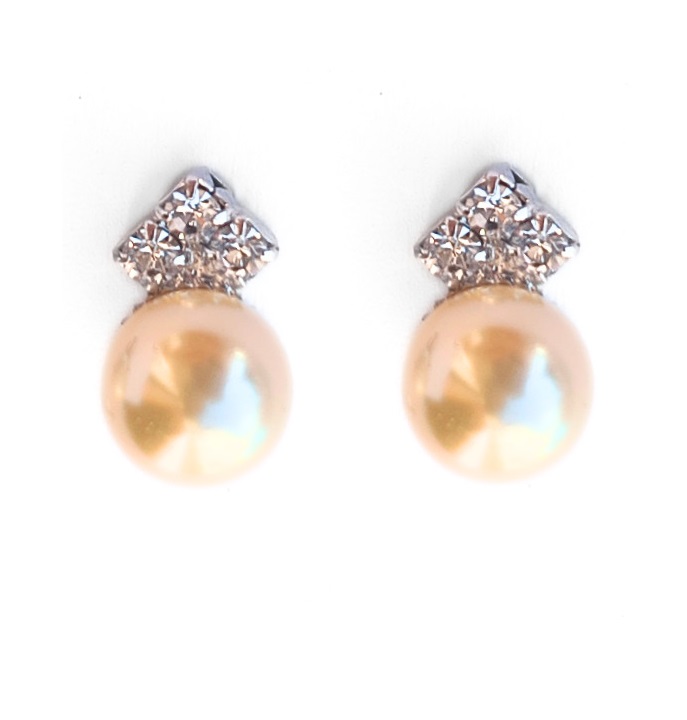 náušnice pecky s krémovou perličkou a krystalky