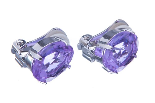 Náušnice klips se speciálním kamenem, fialová