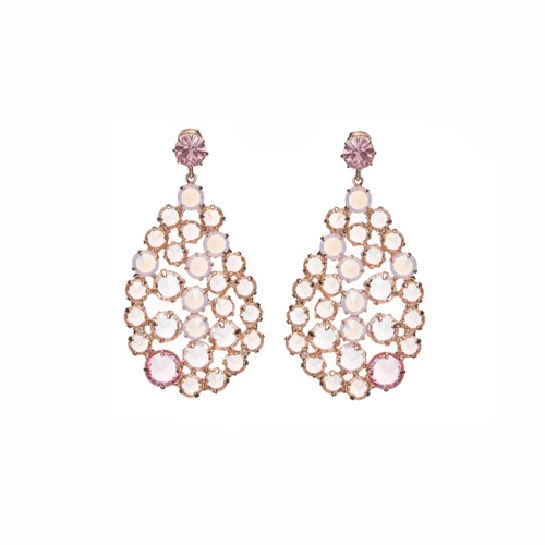 Náušnice krystalová kapka, růžové