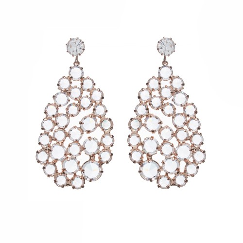 Náušnice krystalová kapka v růžovém kovu