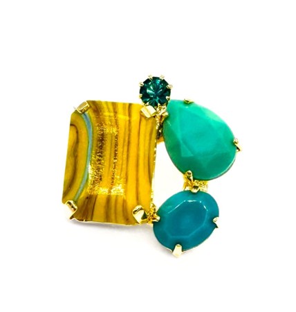 Designová brož / pin s ručně vyráběnými skleněnými kameny