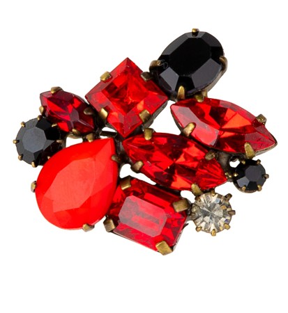Brož s červenými a černými krystaly
