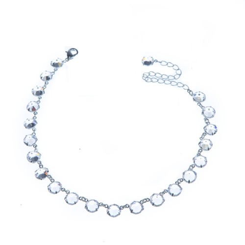 řetízek na nohu z krystalů, stříbrná galvanizace